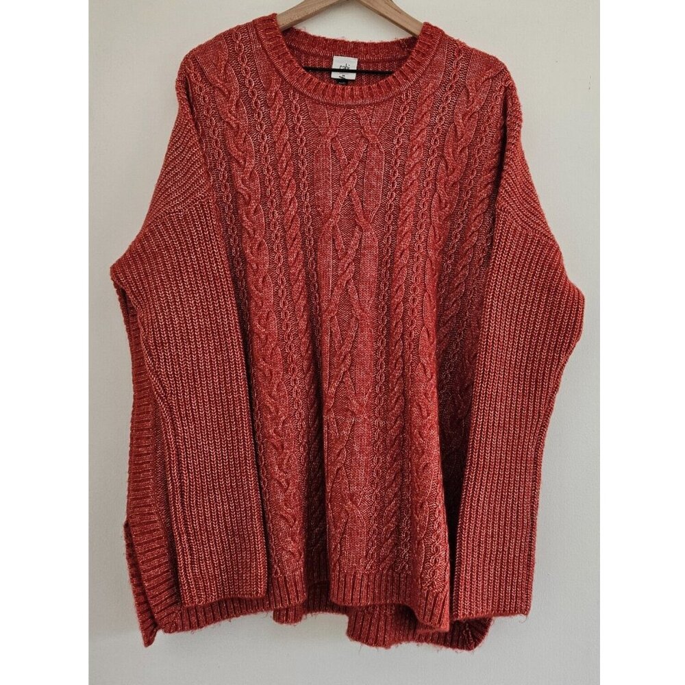 cabi Women's M L XL Pullover Sienna dolman Sweater Cable knit cozy burnt orange